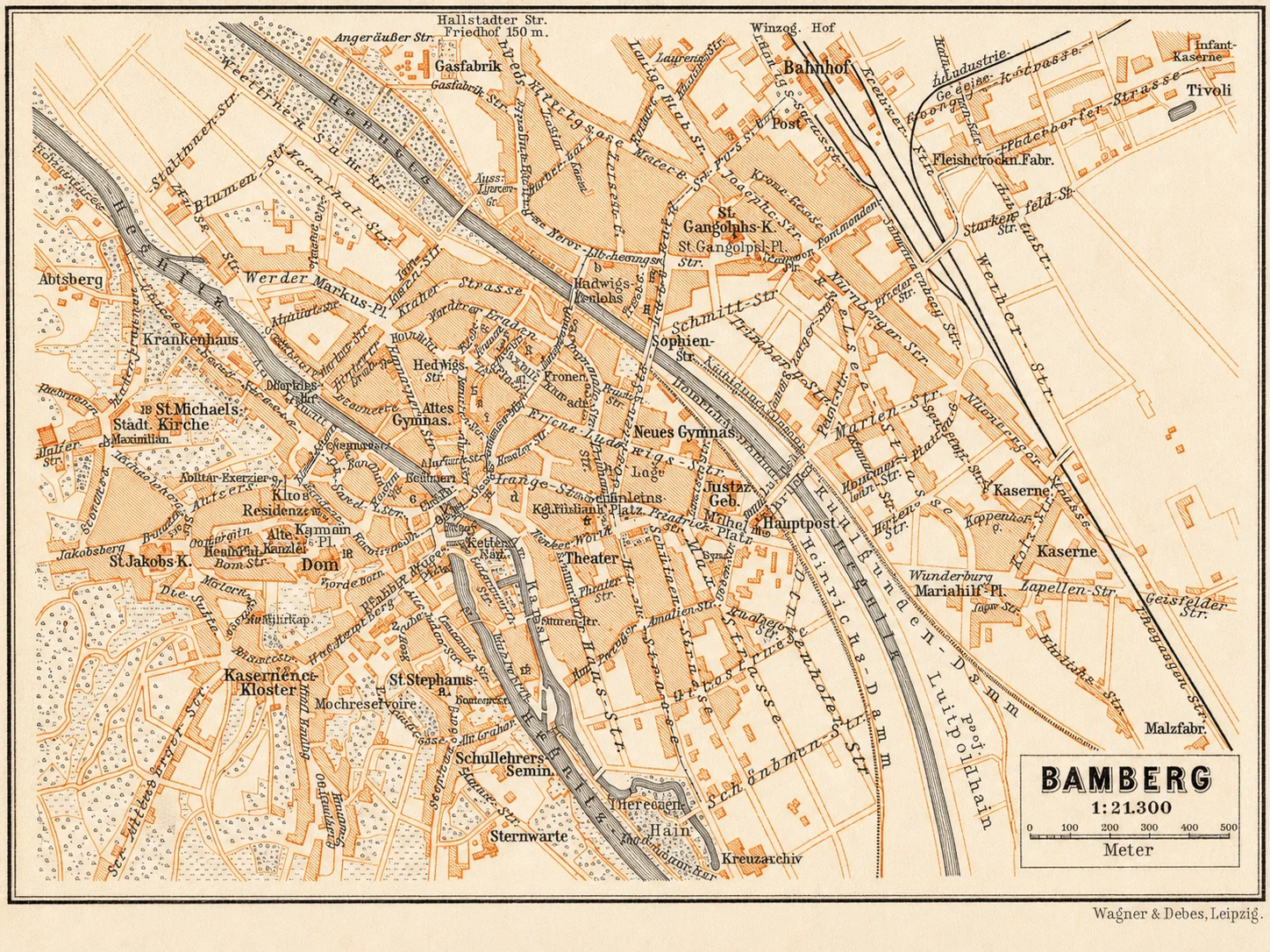 Historischer Stadtplan von Bamberg um 1900